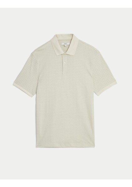 Marks & Spencer Saf Pamuklu Desenli Polo Yaka T-Shirt