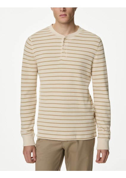 Saf Pamuklu Uzun Kollu Waffle T-Shirt