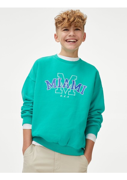 Slogan Desenli Yuvarlak Yaka Sweatshirt