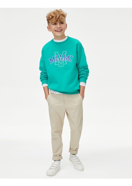 Slogan Desenli Yuvarlak Yaka Sweatshirt