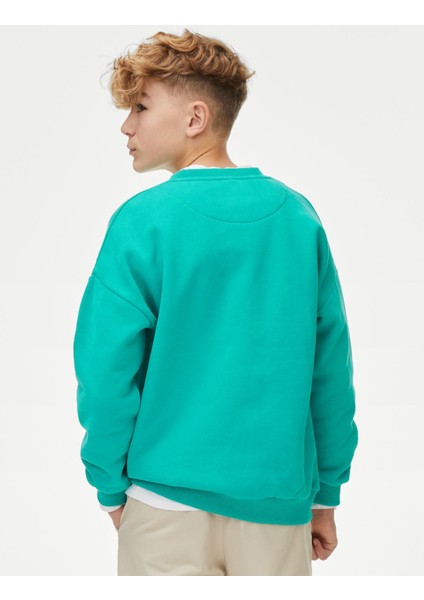 Slogan Desenli Yuvarlak Yaka Sweatshirt