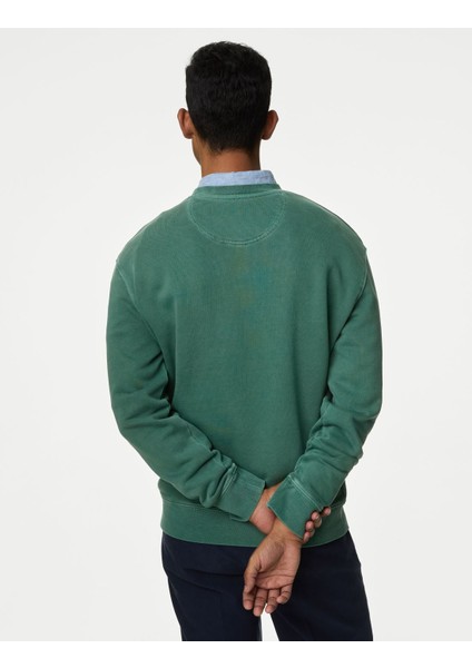 Marks & Spencer Saf Pamuklu Yuvarlak Yaka Sweatshirt