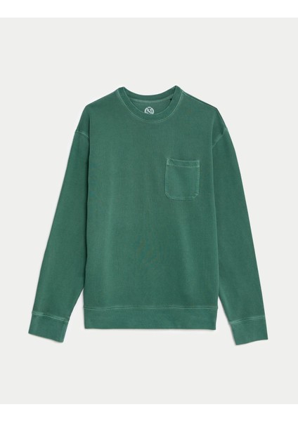 Marks & Spencer Saf Pamuklu Yuvarlak Yaka Sweatshirt