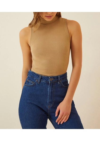 Kadın Full Likralı Fitilli Kaşkorse Body - Camel modelleri