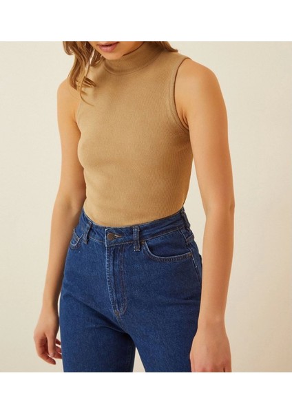 Kadın Full Likralı Fitilli Kaşkorse Body - Camel indirimleri