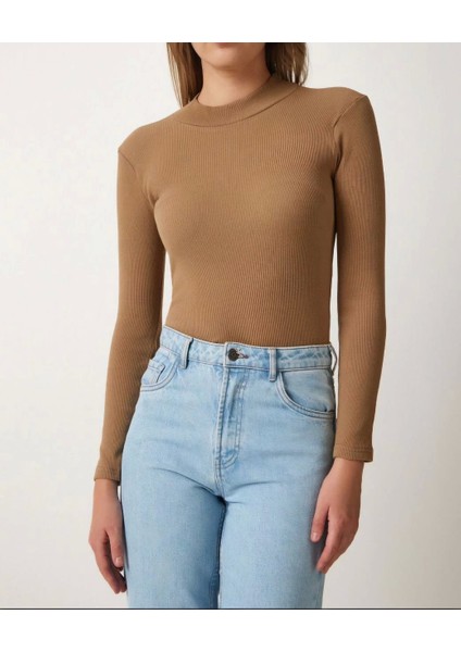 Kadın Full Likralı Fitilli Kaşkorse Body - Kahve fırsatları