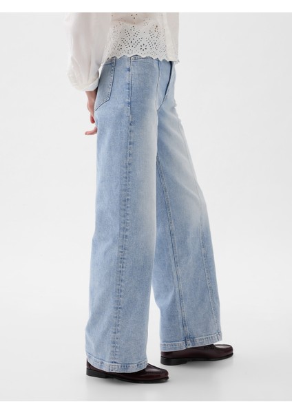 Kadın Açık Mavi High Rise Stride Wide-Leg Jean Pantolon