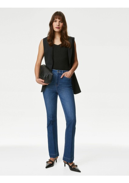 Yüksek Bel Slim Flare Jean Pantolon