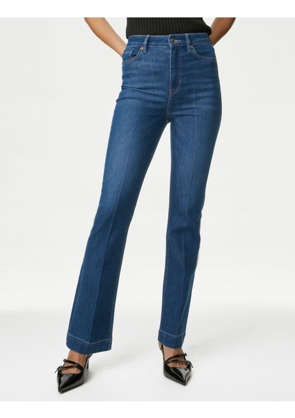 Yüksek Bel Slim Flare Jean Pantolon