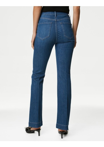 Yüksek Bel Slim Flare Jean Pantolon