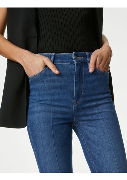 Yüksek Bel Slim Flare Jean Pantolon