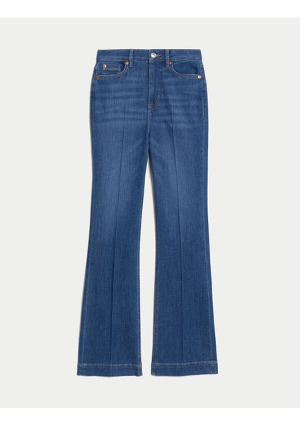 Yüksek Bel Slim Flare Jean Pantolon