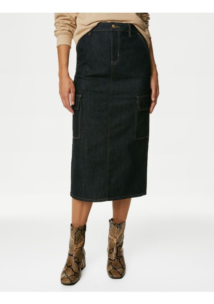 Denim Midi Kargo Etek