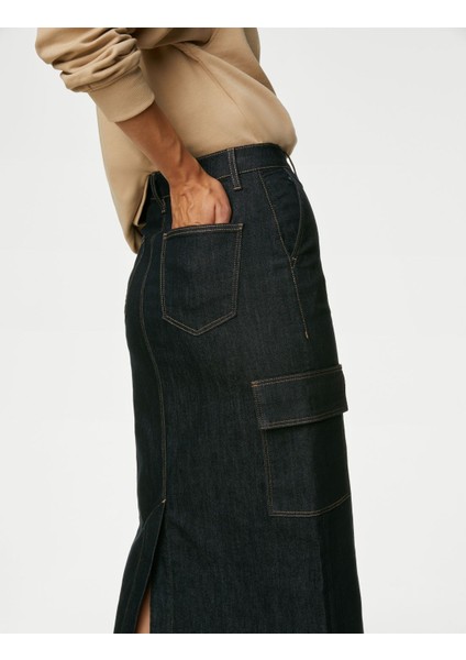 Denim Midi Kargo Etek
