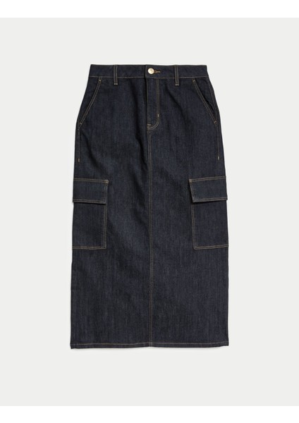 Denim Midi Kargo Etek