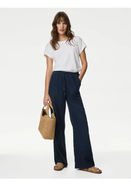 Marks & Spencer Wide Leg Keten Pantolon