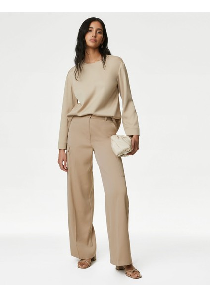 Wide Leg Saten Kargo Pantolon