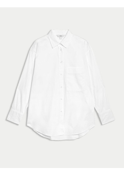 Saf Pamuklu Uzun Kollu Oversize Gömlek