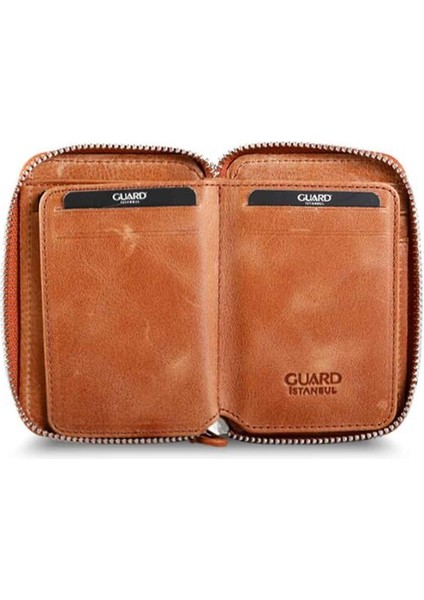 Fermuarlı Antik Taba Deri Mini Cüzdan - GRD2403XW22201