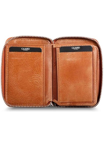 Fermuarlı Antik Taba Deri Mini Cüzdan - GRD2403XW22201