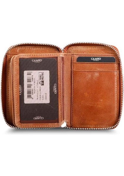 Fermuarlı Antik Taba Deri Mini Cüzdan - GRD2403XW22201