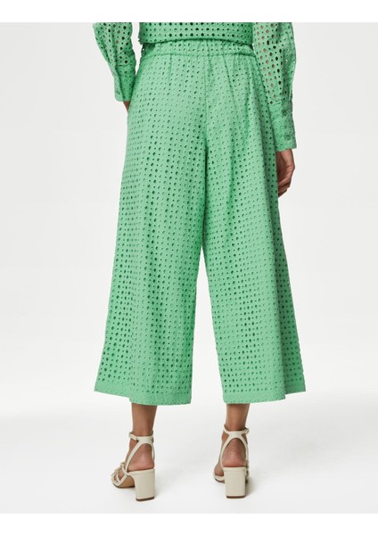 Saf Pamuklu Wide Leg Kapri Pantolon fırsatları