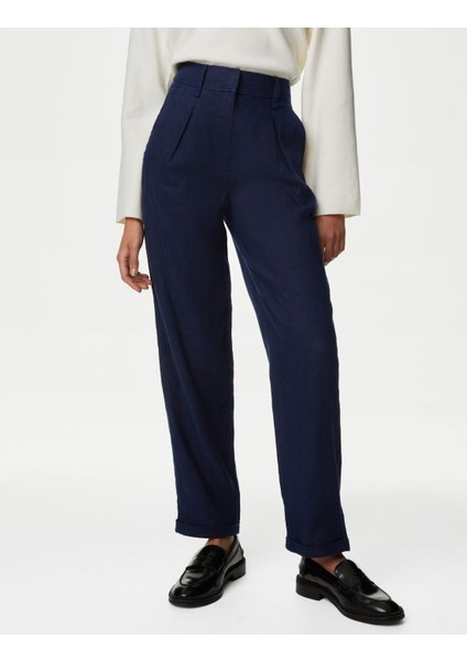 Marks & Spencer Tapered Fit Saf Keten Pantolon