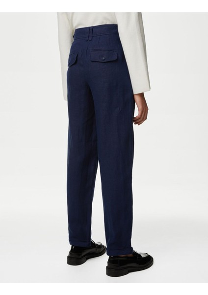 Marks & Spencer Tapered Fit Saf Keten Pantolon