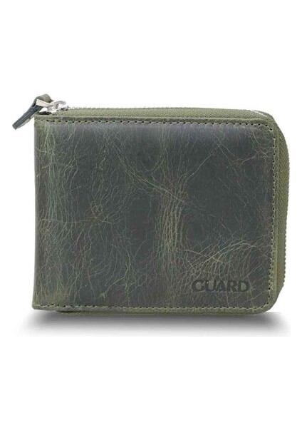 Antik Yeşil Fermuarlı Yatay Mini Deri Cüzdan - GRD2403XW22458