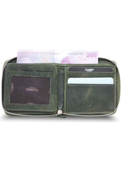 Antik Yeşil Fermuarlı Yatay Mini Deri Cüzdan - GRD2403XW22458 fırsatları