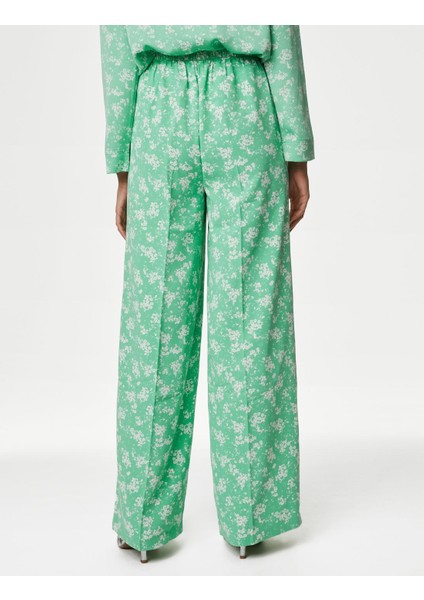 Çiçek Desenli Wide Leg Pantolon fırsatları