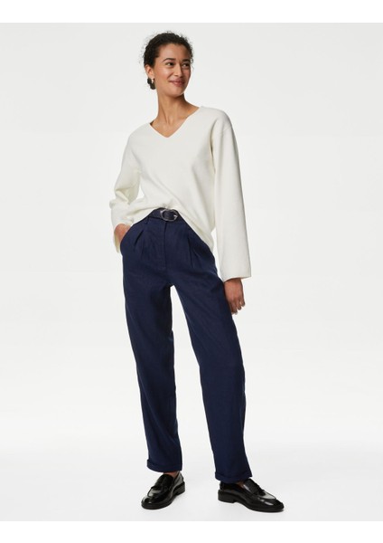 Marks & Spencer Tapered Fit Saf Keten Pantolon