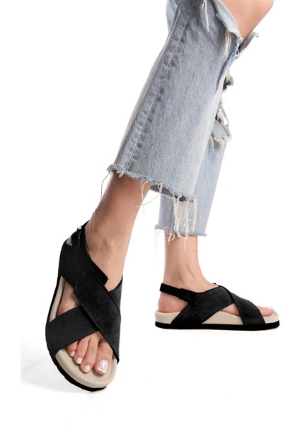 Zeyn 7541C Kadın Düz Sandalet Siyah