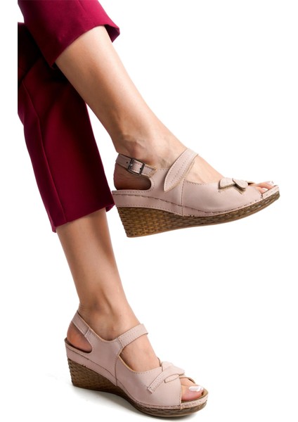 Elit SRY9988N Kadın Dolgu Topuk Sandalet Pudra