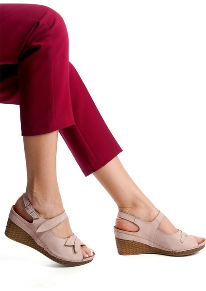 Elit SRY9988N Kadın Dolgu Topuk Sandalet Pudra