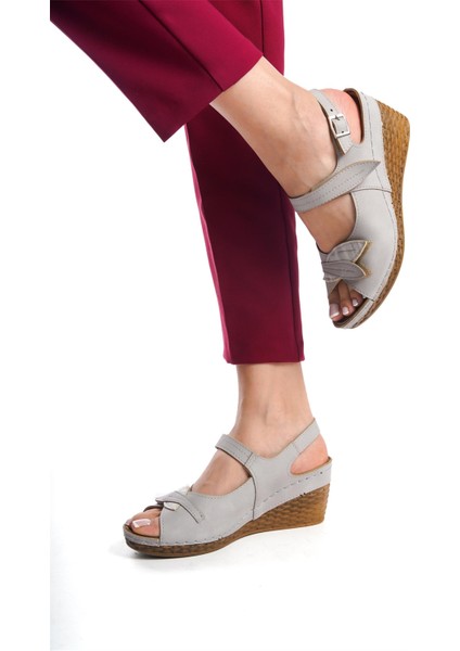 Elit SRY9988N Kadın Dolgu Topuk Sandalet Gri