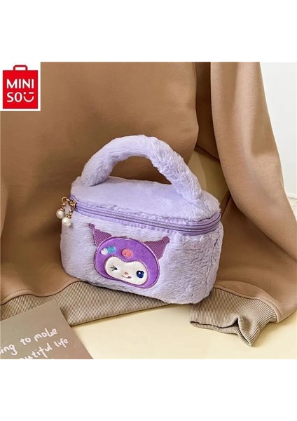 Meyra Accessories Sanrio Kawaii Kuromi My Melodi Cinnamoroll Peluş El Çantası Makyaj Çantası Çift Yönlü Fermuarlı