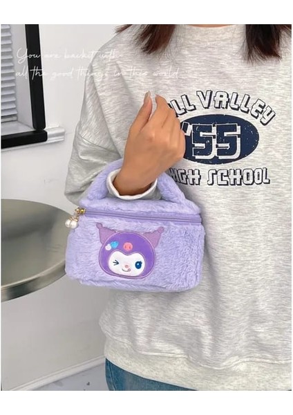 Meyra Accessories Sanrio Kawaii Kuromi My Melodi Cinnamoroll Peluş El Çantası Makyaj Çantası Çift Yönlü Fermuarlı