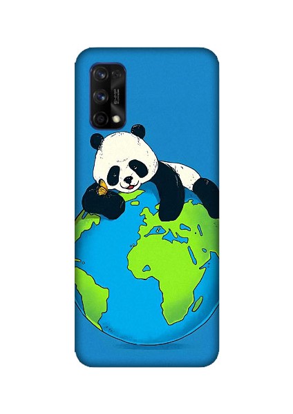 Realme 7 Pro Uyumlu Yorgun Panda ve Dünya Desenli Silikon Kılıf