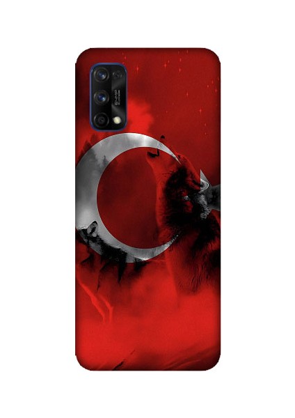 Realme 7 Pro Uyumlu Türk Bayrağı ve Kurt Desenli Silikon Kılıf