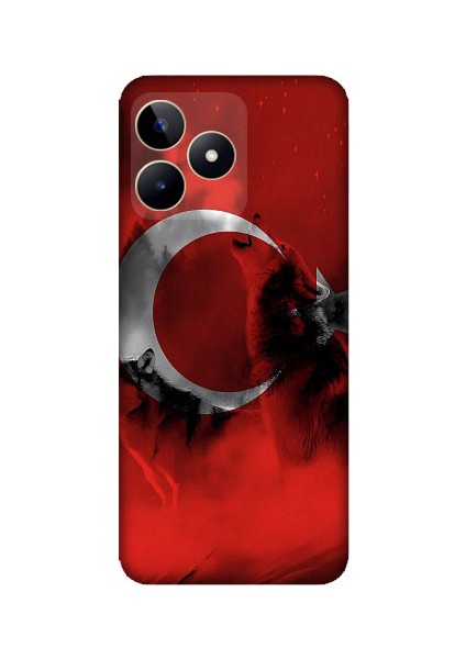 Realme C53 Uyumlu Türk Bayrağı ve Kurt Desenli Silikon Kılıf