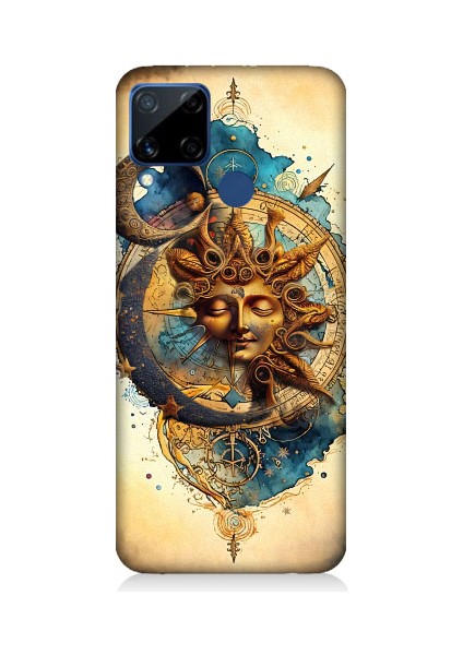 Realme C15 Uyumlu Ay ve Güneş Tarot Desenli Silikon Kılıf