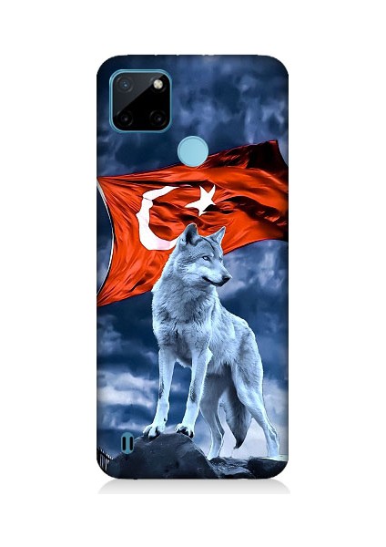 Realme C21Y Uyumlu Kurt Göktürk ve Bayrak Desenli Silikon Kılıf