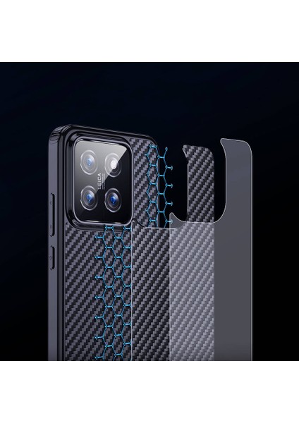 Xiaomi Mi 14 Uyumlu Kılıf Aramid Karbon Fiber Magsafe Özellikli Wlons Radison Kapak Siyah