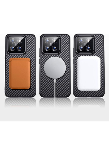 Xiaomi Mi 14 Uyumlu Kılıf Aramid Karbon Fiber Magsafe Özellikli Wlons Radison Kapak Siyah
