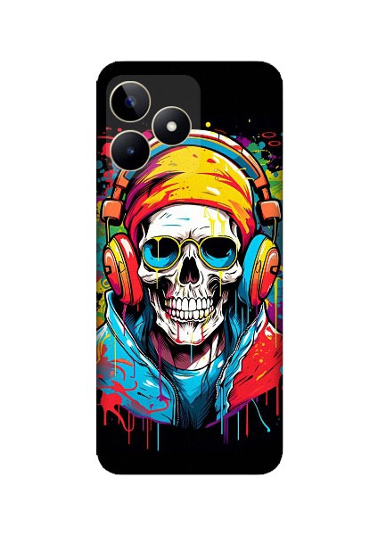 Realme C53 Uyumlu Müzik Dinleyen Kurukafa Desenli Silikon Kılıf