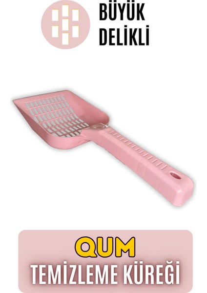 Qum Küreği - Büyük Delikli Büyük Kum Küreği Iri Taneli Kedi Kumları Için (Pembe)