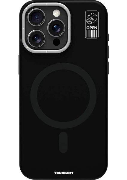 iPhone 14 Pro Max Kılıf Magsafe Özellikli Kamera Standlı Silikon Youngkit Bitty Cream Kapak Siyah