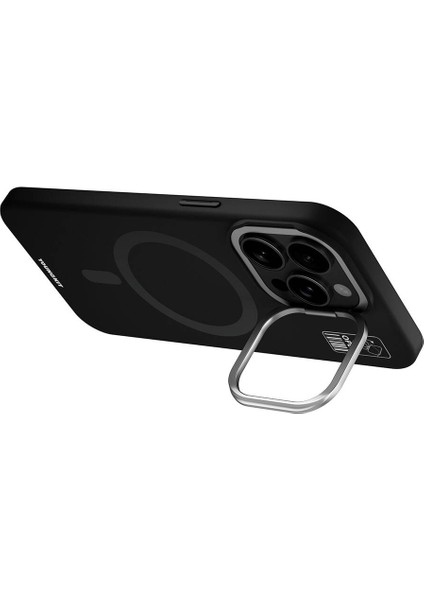 iPhone 14 Pro Max Kılıf Magsafe Özellikli Kamera Standlı Silikon Youngkit Bitty Cream Kapak Siyah