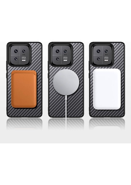 Xiaomi Mi 13 Uyumlu Kılıf Aramid Karbon Fiber Magsafe Özellikli Wlons Radison Kapak Siyah